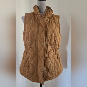 Talbots puffer vest khaki tan elastic waist Primaloft fill petite sz MP